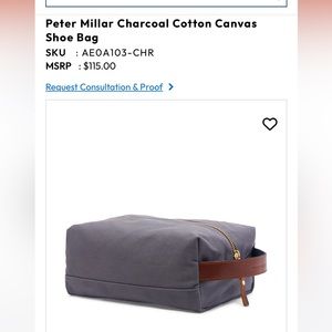 Peter Millar Charcoal Cotton Canvas Shoe Bag NWT